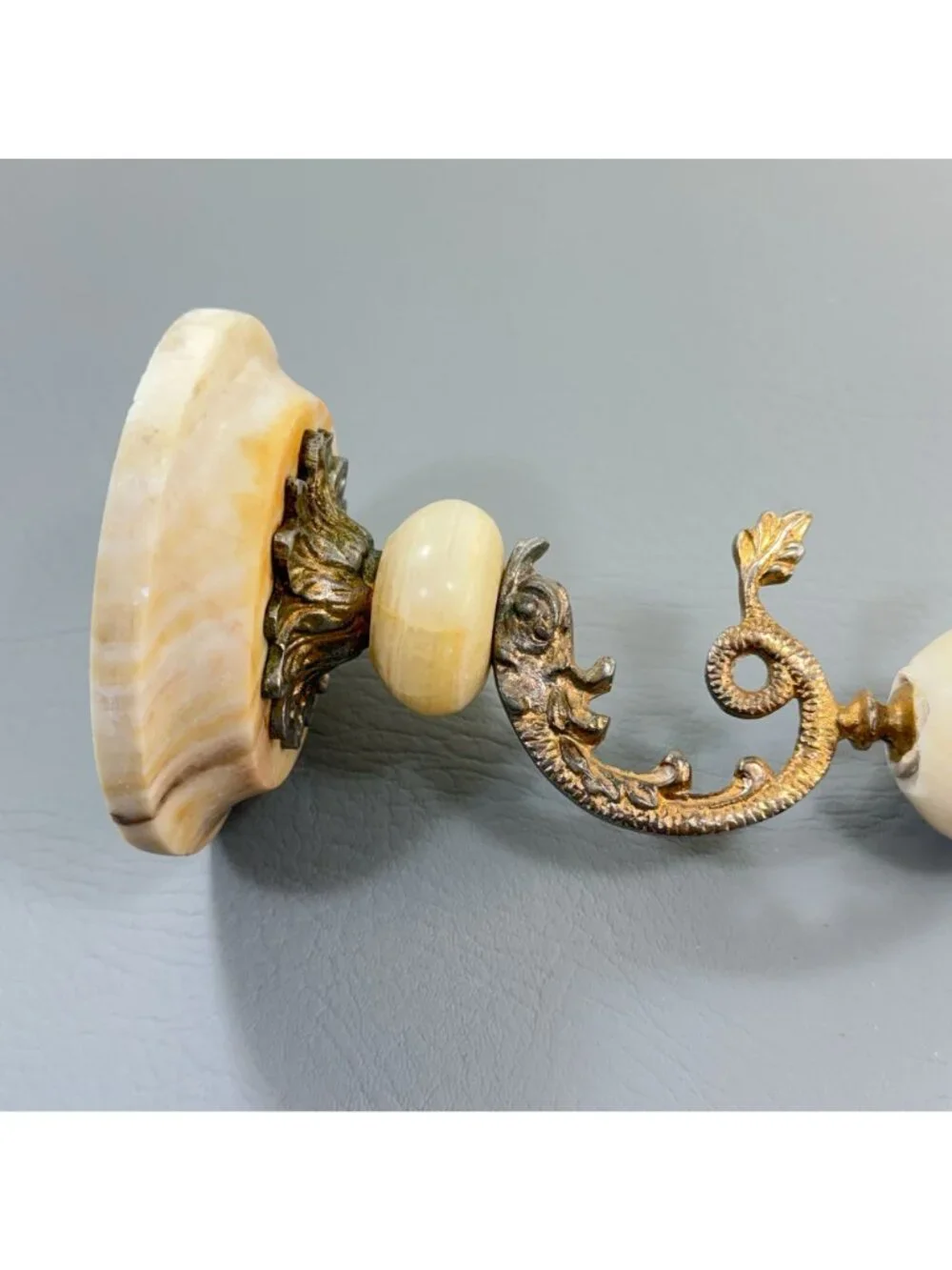 Vintage Onyx Marble Brass Dolphin Candlestick Hollywood Regency Pricket 8